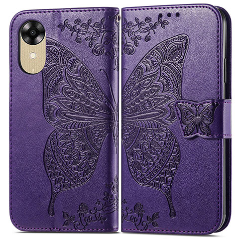 Funda de Cuero Cartera con Soporte Mariposa Carcasa para Oppo A17K Morado