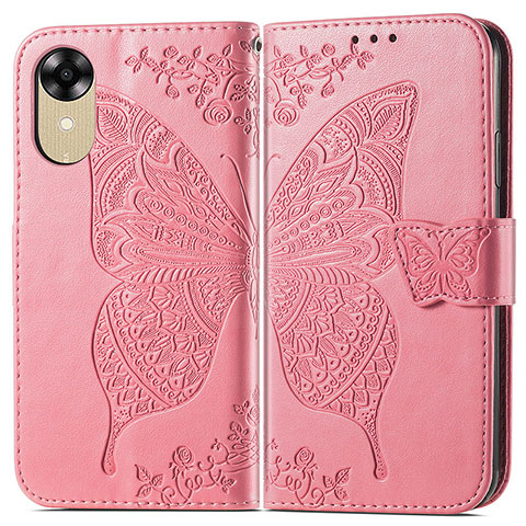 Funda de Cuero Cartera con Soporte Mariposa Carcasa para Oppo A17K Rosa Roja