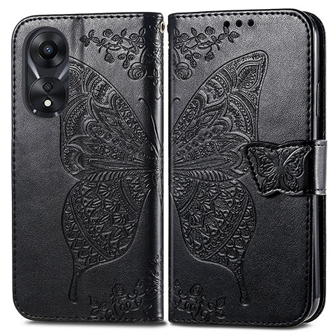 Funda de Cuero Cartera con Soporte Mariposa Carcasa para Oppo A38 Negro