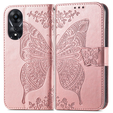 Funda de Cuero Cartera con Soporte Mariposa Carcasa para Oppo A38 Oro Rosa