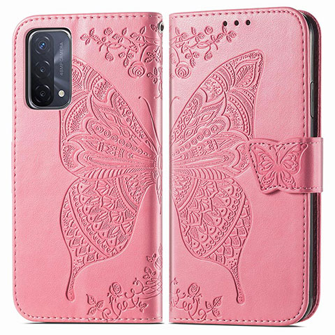 Funda de Cuero Cartera con Soporte Mariposa Carcasa para Oppo A54 5G Rosa Roja