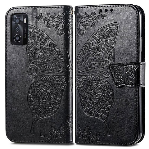 Funda de Cuero Cartera con Soporte Mariposa Carcasa para Oppo A55S 5G Negro