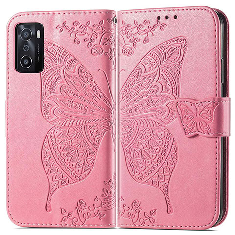 Funda de Cuero Cartera con Soporte Mariposa Carcasa para Oppo A55S 5G Rosa Roja