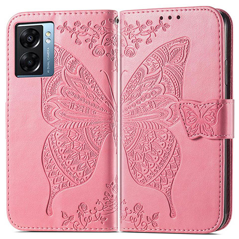 Funda de Cuero Cartera con Soporte Mariposa Carcasa para Oppo A56S 5G Rosa Roja