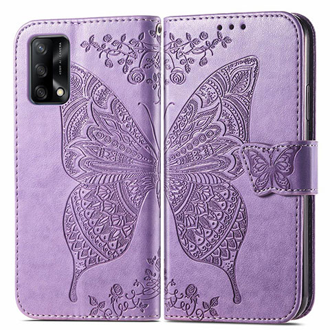 Funda de Cuero Cartera con Soporte Mariposa Carcasa para Oppo A74 4G Purpura Claro