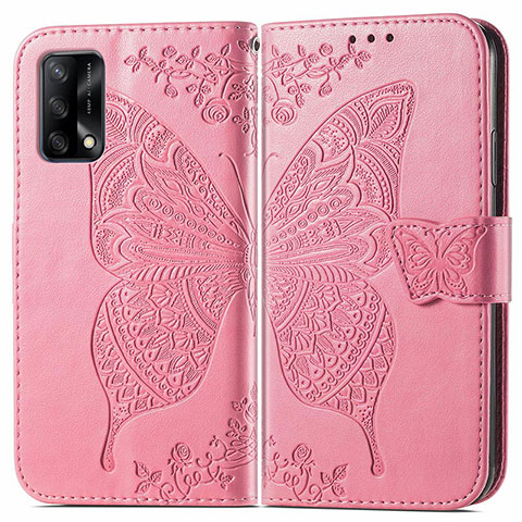 Funda de Cuero Cartera con Soporte Mariposa Carcasa para Oppo A74 4G Rosa Roja