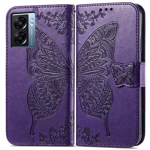 Funda de Cuero Cartera con Soporte Mariposa Carcasa para Oppo A77 5G Morado