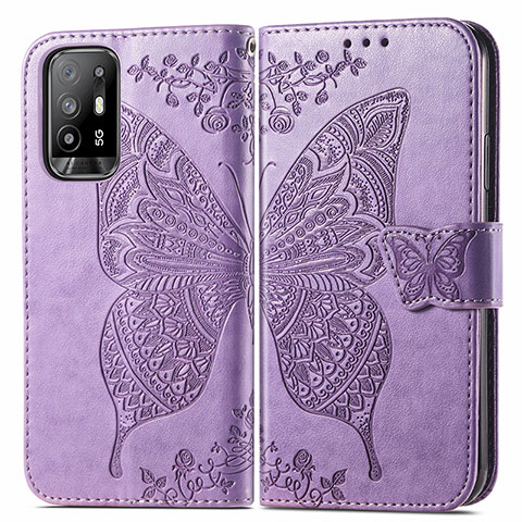 Funda de Cuero Cartera con Soporte Mariposa Carcasa para Oppo A94 5G Purpura Claro