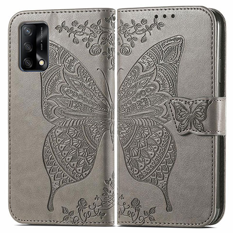 Funda de Cuero Cartera con Soporte Mariposa Carcasa para Oppo A95 4G Gris