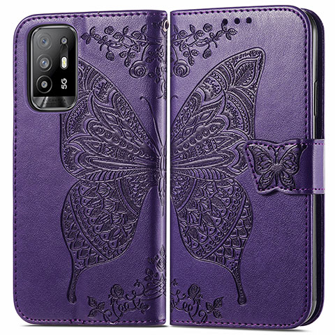 Funda de Cuero Cartera con Soporte Mariposa Carcasa para Oppo F19 Pro+ Plus 5G Morado