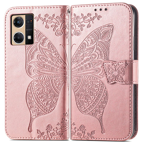 Funda de Cuero Cartera con Soporte Mariposa Carcasa para Oppo F21s Pro 4G Rosa