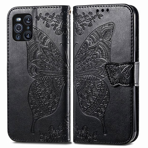 Funda de Cuero Cartera con Soporte Mariposa Carcasa para Oppo Find X3 Pro 5G Negro