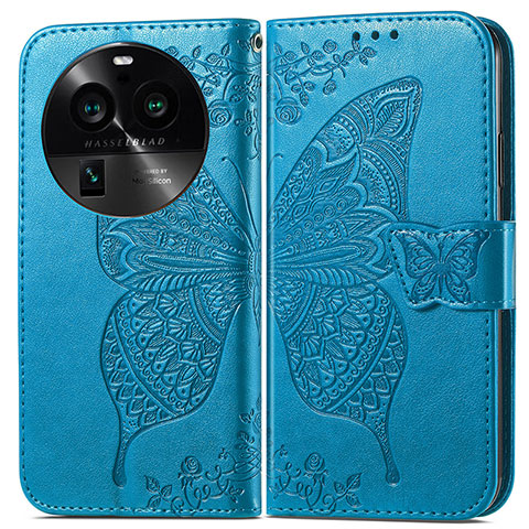 Funda de Cuero Cartera con Soporte Mariposa Carcasa para Oppo Find X6 5G Azul