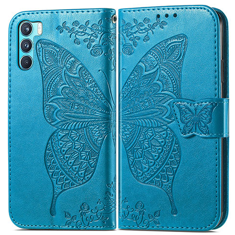 Funda de Cuero Cartera con Soporte Mariposa Carcasa para Oppo K9 Pro 5G Azul