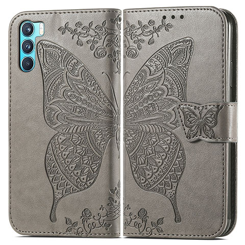 Funda de Cuero Cartera con Soporte Mariposa Carcasa para Oppo K9 Pro 5G Gris