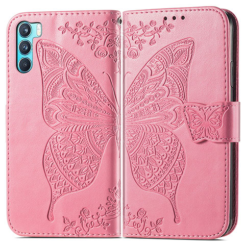 Funda de Cuero Cartera con Soporte Mariposa Carcasa para Oppo K9 Pro 5G Rosa Roja