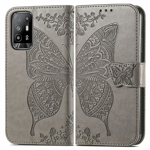 Funda de Cuero Cartera con Soporte Mariposa Carcasa para Oppo Reno5 Z 5G Gris