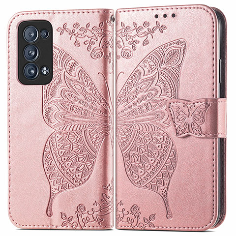 Funda de Cuero Cartera con Soporte Mariposa Carcasa para Oppo Reno6 Pro+ Plus 5G Rosa