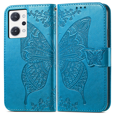 Funda de Cuero Cartera con Soporte Mariposa Carcasa para Oppo Reno7 A Azul