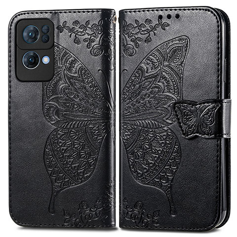 Funda de Cuero Cartera con Soporte Mariposa Carcasa para Oppo Reno7 Pro 5G Negro