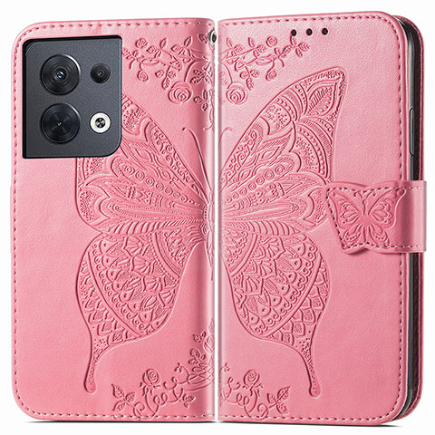 Funda de Cuero Cartera con Soporte Mariposa Carcasa para Oppo Reno8 5G Rosa Roja