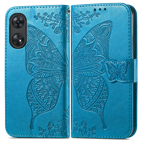 Funda de Cuero Cartera con Soporte Mariposa Carcasa para Oppo Reno8 T 4G Azul