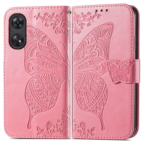 Funda de Cuero Cartera con Soporte Mariposa Carcasa para Oppo Reno8 T 4G Rosa Roja