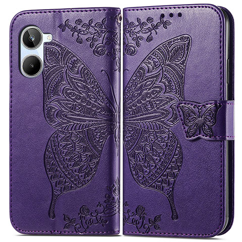 Funda de Cuero Cartera con Soporte Mariposa Carcasa para Realme 10 4G Morado