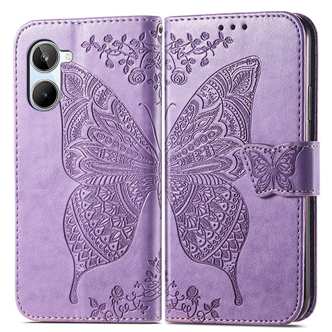 Funda de Cuero Cartera con Soporte Mariposa Carcasa para Realme 10 Pro 5G Purpura Claro