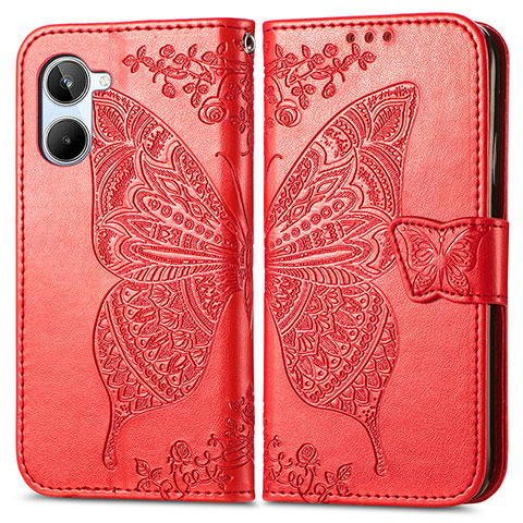 Funda de Cuero Cartera con Soporte Mariposa Carcasa para Realme 10 Pro 5G Rojo