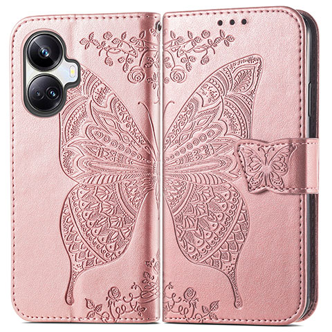 Funda de Cuero Cartera con Soporte Mariposa Carcasa para Realme 10 Pro+ Plus 5G Oro Rosa