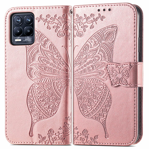 Funda de Cuero Cartera con Soporte Mariposa Carcasa para Realme 8 4G Oro Rosa