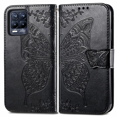 Funda de Cuero Cartera con Soporte Mariposa Carcasa para Realme 8 Pro Negro