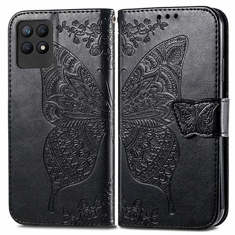 Funda de Cuero Cartera con Soporte Mariposa Carcasa para Realme 8i Negro