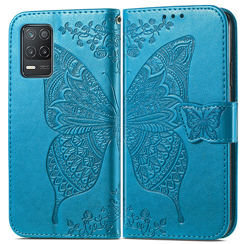 Funda de Cuero Cartera con Soporte Mariposa Carcasa para Realme 8s 5G Azul