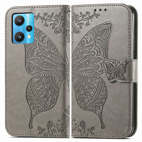 Funda de Cuero Cartera con Soporte Mariposa Carcasa para Realme 9 4G Gris