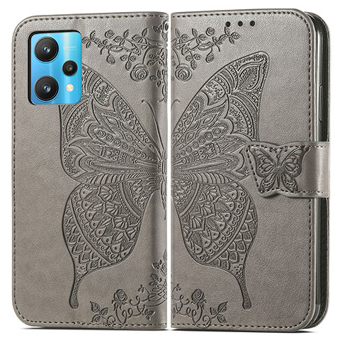 Funda de Cuero Cartera con Soporte Mariposa Carcasa para Realme 9 5G Gris