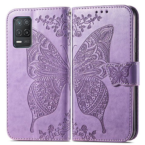 Funda de Cuero Cartera con Soporte Mariposa Carcasa para Realme 9 5G India Purpura Claro