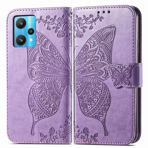 Funda de Cuero Cartera con Soporte Mariposa Carcasa para Realme 9 Pro+ Plus 5G Purpura Claro