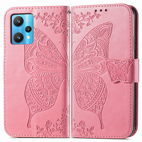 Funda de Cuero Cartera con Soporte Mariposa Carcasa para Realme 9 Pro+ Plus 5G Rosa Roja