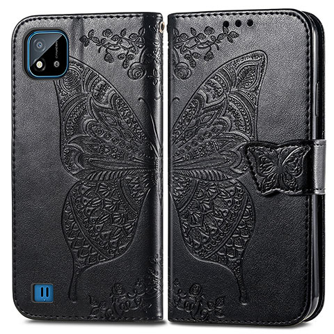 Funda de Cuero Cartera con Soporte Mariposa Carcasa para Realme C11 (2021) Negro