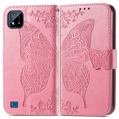 Funda de Cuero Cartera con Soporte Mariposa Carcasa para Realme C11 (2021) Rosa Roja