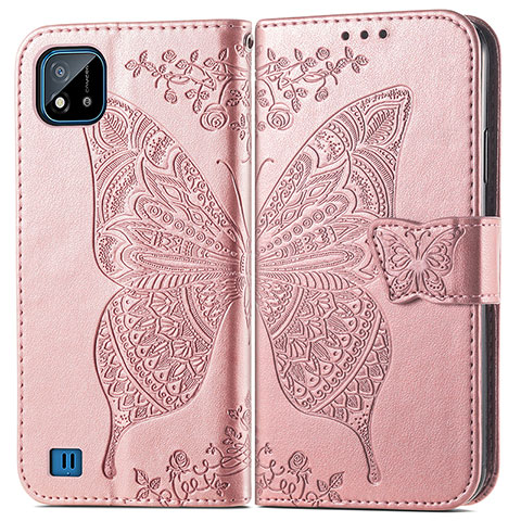 Funda de Cuero Cartera con Soporte Mariposa Carcasa para Realme C20A Oro Rosa