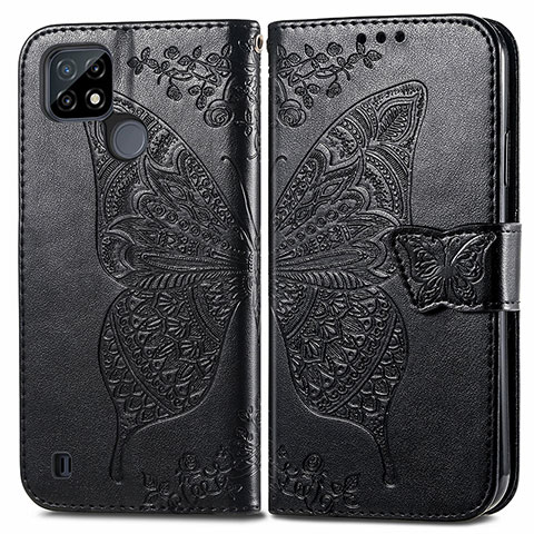 Funda de Cuero Cartera con Soporte Mariposa Carcasa para Realme C21 Negro