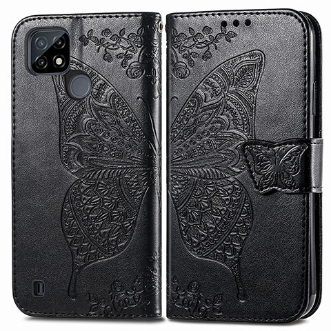 Funda de Cuero Cartera con Soporte Mariposa Carcasa para Realme C21Y Negro