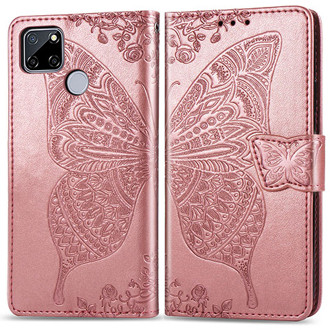 Funda de Cuero Cartera con Soporte Mariposa Carcasa para Realme C25 Oro Rosa