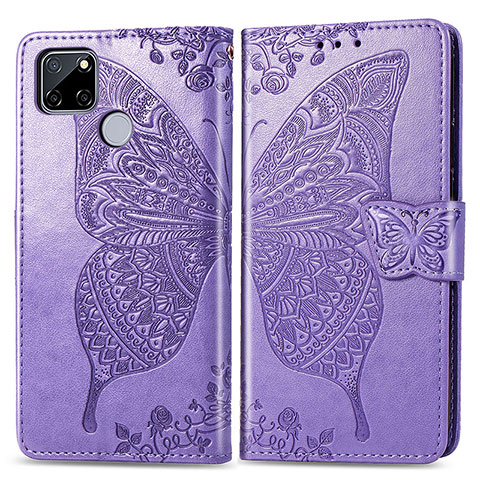 Funda de Cuero Cartera con Soporte Mariposa Carcasa para Realme C25S Purpura Claro