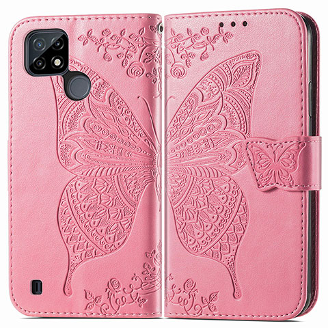 Funda de Cuero Cartera con Soporte Mariposa Carcasa para Realme C25Y India Rosa Roja