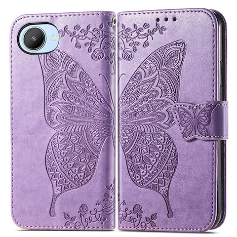 Funda de Cuero Cartera con Soporte Mariposa Carcasa para Realme C30 Purpura Claro