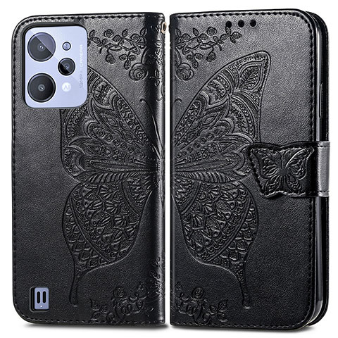 Funda de Cuero Cartera con Soporte Mariposa Carcasa para Realme C31 Negro